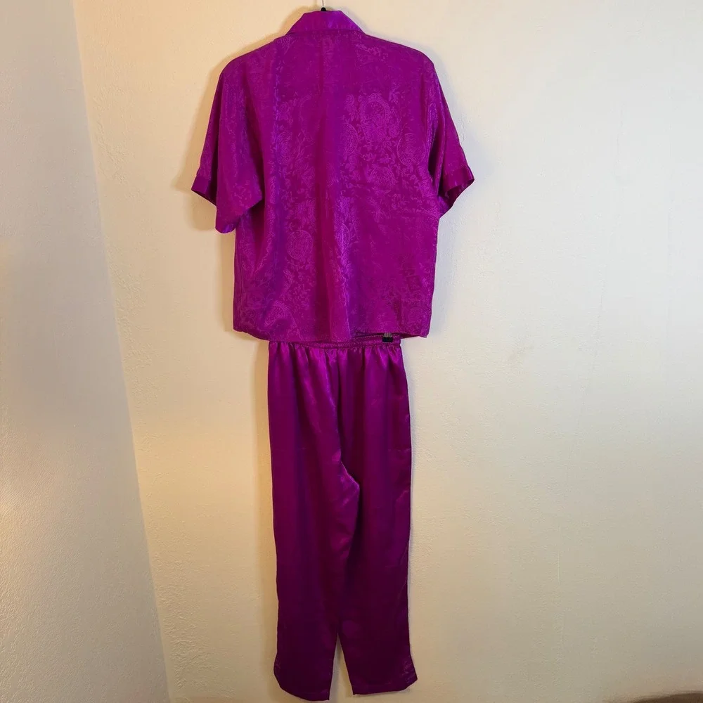 VTG Victoria's Secret‎ Womens S Magenta Satin Floral Damask Pajama Set Y2K